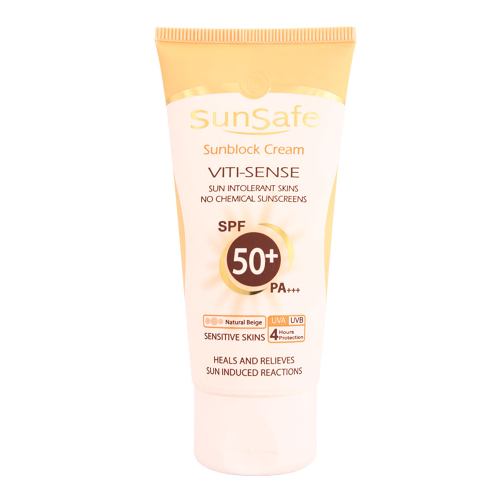 كرم ضد آفتاب +SPF 50 فیزیکال پوست حساس سان سیف VITI- SENSE